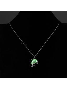 Collier Dauphin à la Pierre Vert Clair Ronde Fluorescent - Plaqué Argent