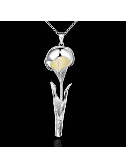 Collier Fleur à la Pierre Vert Clair Ronde Fluorescent - Plaqué Argent