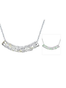 Collier Classique en Forme de Lune à la Pierre Verte Claire Fluorescent - Plaqué Argent