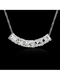 Collier Classique en Forme de Lune à la Pierre Verte Claire Fluorescent - Plaqué Argent