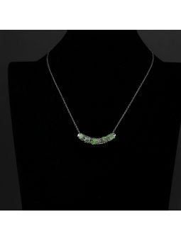 Collier Classique en Forme de Lune à la Pierre Verte Claire Fluorescent - Plaqué Argent