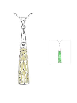 Collier en Forme de Cône Perforé à la Pierre Verte Fluorescent - Plaqué Argent