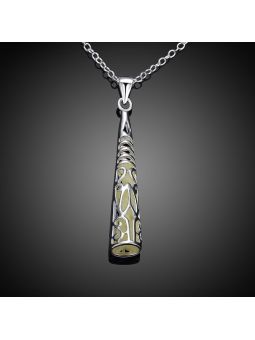 Collier en Forme de Cône Perforé à la Pierre Verte Fluorescent - Plaqué Argent