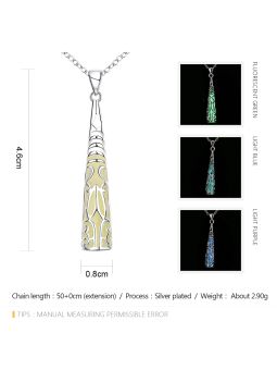 Collier en Forme de Cône Perforé à la Pierre Verte Fluorescent - Plaqué Argent