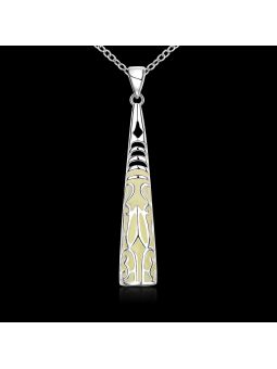 Collier en Forme de Cône Perforé à la Pierre Verte Fluorescent - Plaqué Argent