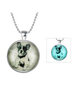 Collier Chien à la Pierre Fluorescente Bleu Claire - Plaqué Argent