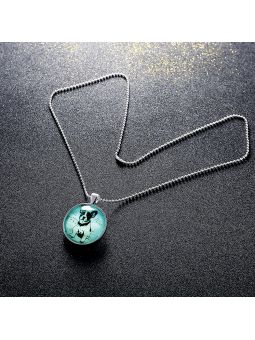 Collier Chien à la Pierre Fluorescente Bleu Claire - Plaqué Argent