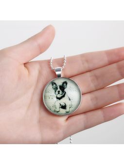 Collier Chien à la Pierre Fluorescente Bleu Claire - Plaqué Argent