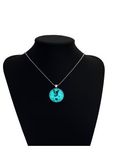 Collier Chien à la Pierre Fluorescente Bleu Claire - Plaqué Argent