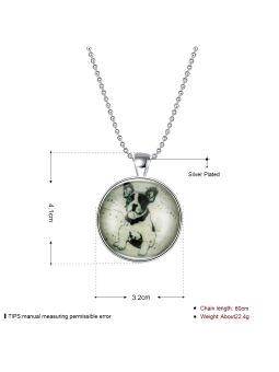 Collier Chien à la Pierre Fluorescente Bleu Claire - Plaqué Argent