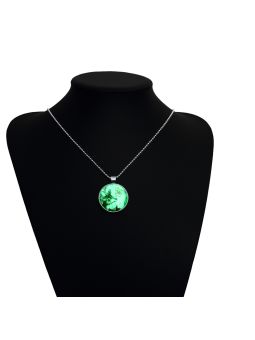 Collier Père Noël et Renne à la Pierre Fluorescente Verte Claire  - Plaqué Argent