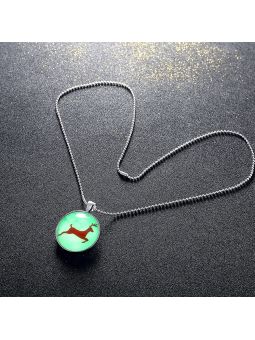 Collier Renne de Noël à la Pierre Fluorescente Verte Claire - Plaqué Argent