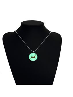 Collier Renne de Noël à la Pierre Fluorescente Verte Claire - Plaqué Argent