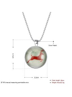 Collier Renne de Noël à la Pierre Fluorescente Verte Claire - Plaqué Argent