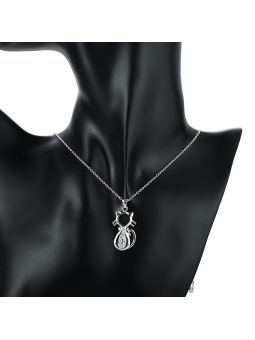Collier Chat au Coeur Brillant -  Plaqué Argent