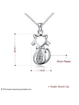 Collier Chat au Coeur Brillant -  Plaqué Argent