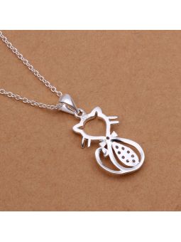 Collier Chat au Coeur Brillant -  Plaqué Argent