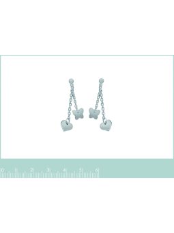 Boucles d'Oreilles en Argent Sterling 925 avec Chaînes Pendantes, Cœur et Papillon - Design Délicat et Fermoir Poussette
