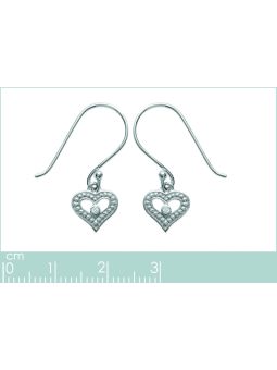 Boucles d'Oreilles à Crochet en Argent Sterling 925 avec Cœur et Zircon Central - Élégance Romantique