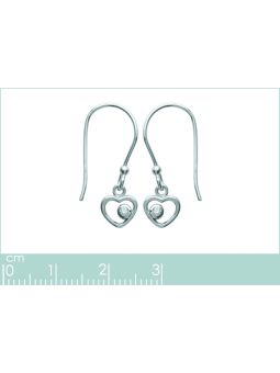 Boucles d'Oreilles à Crochet en Argent Sterling 925 avec Cœur et Zircon Incrusté sur le Côté - Élégance Subtile et Romantique