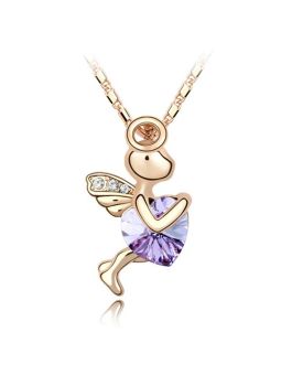Collier Cupidon Ange avec Coeur de Cristal - Plaqué Or
