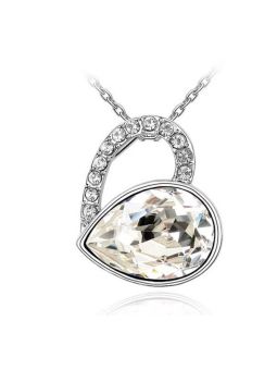 Collier Coeur avec une Pierre - Plaqué Platine