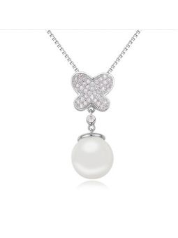 Collier Motif Papillon et Perle - Plaqué Platine