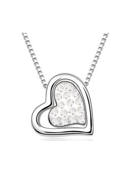 Collier Doubles Coeurs avec une Pierre - Plaqué Platine