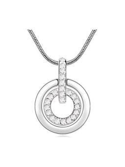 Collier Doubles Cercles serti de Pierres - Plaqué Platine