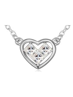 Collier Coeur à Triples Pierres - Plaqué Platine