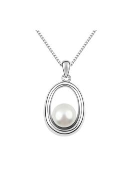 Collier Anneau avec Perle - Plaqué Platine
