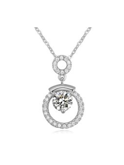 Collier Double Cercle avec Crystal autrichien au centre et orné de pierres - Plaqué Platine