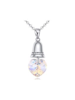 Collier avec Pierre en Coeur - Plaqué Platine 
