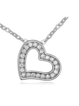 Collier Coeur avec Pierre - Plaqué Platine