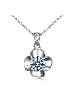 Collier Trèfle avec Pierre - Plaqué Platine