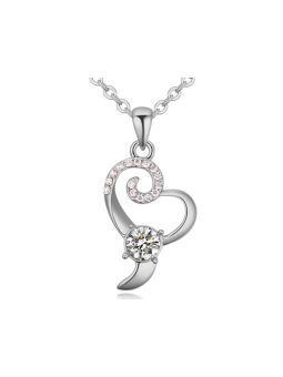 Collier Coeur torsadé de cristaux autrichiens et d'une grosse pierre de cristal - Plaqué Platine