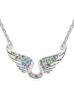 Collier Ailes d'Anges liés et ornés de Cristaux Autrichiens - Plaqué Platine 