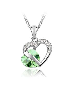 Collier Double Coeurs avec Pierres - Plaqué Platine