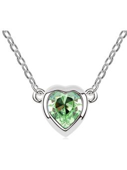 Collier Coeur Vert en Cristal Autrichien - Plaqué Platine