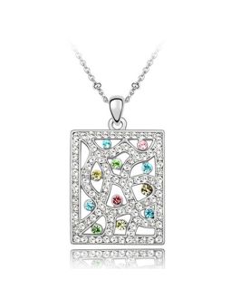 Collier Carrée 11 Pierres - Plaqué Platine