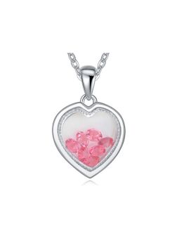 Collier Coeur Plein avec Pierre - Plaqué Platine