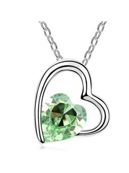 Collier Double Coeurs avec Pierre verte - Plaqué Platine