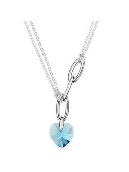 Collier Coeur et Double Accroche - Plaqué Platine