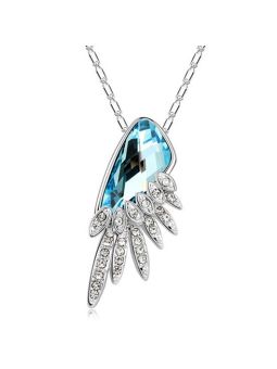 Collier Aile d'Ange avec Pierre Bleu - Plaqué Platine