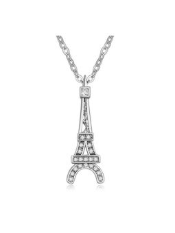 Collier Tour Eiffel avec Pierres - Plaqué Platine