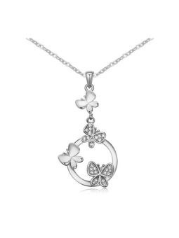 Collier Papillon Cercle avec Pierres - Plaqué Platine