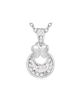 Collier Anneau Rond avec Pierres de Cristaux Autrichiens et d'un Papillon sur le dessus - Plaqué Platine 