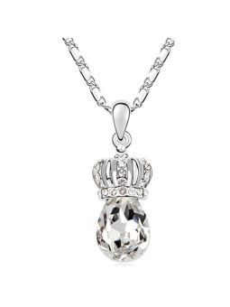 Collier Goutte d'Eau Couronné avec Pierre - Plaqué Platine
