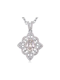 Collier Géométrique Macramé orné de Pierres et d'un Cristal Autrichien au centre - Plaqué Platine