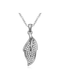 Collier Plume orné de Cristaux Autrichiens - Plaqué Platine 